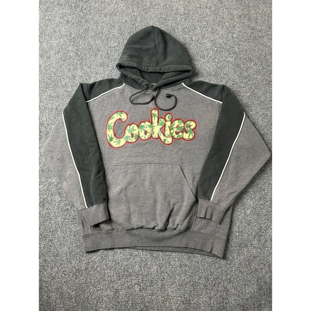 Mens Hoodie VOS Sports Cookies Gray Pullover Graphic, Size S